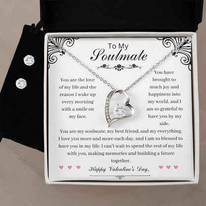 To My Soulmate-Valentines Day-Forever Love Necklace and Cubic Zirconia Earring Set
